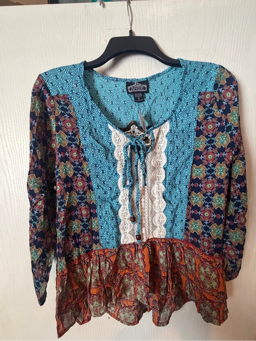 Angie Silver and Blue Metallic Short-Sleeve Blouse